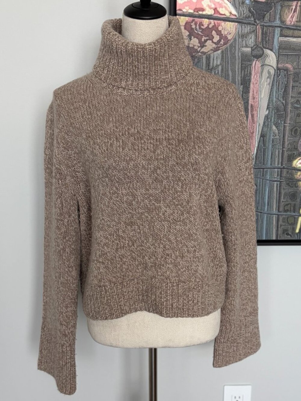 Polo Heathered Brown Wool Cropped Turtleneck Sweater M